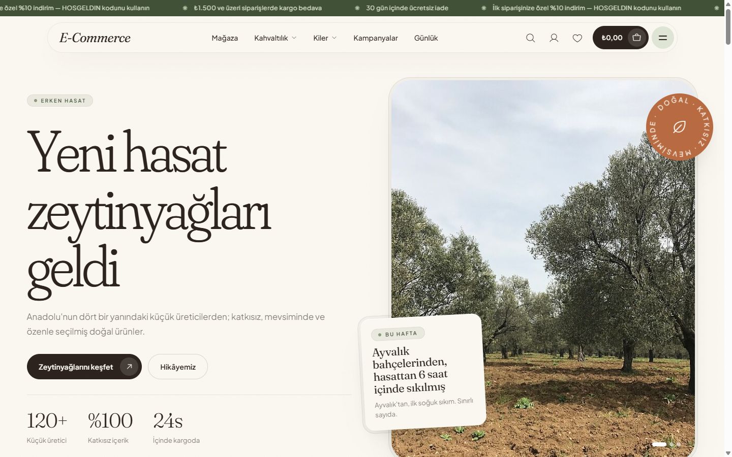 E-ticaret mağaza anasayfası