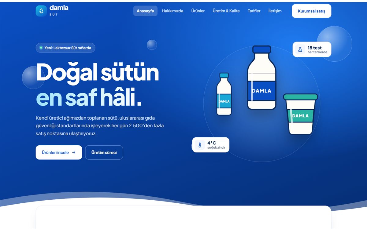 Süt Fabrikası Kurumsal Web Sitesi: Kalite, Gıda Güvenliği ve Kurumsal Satış
