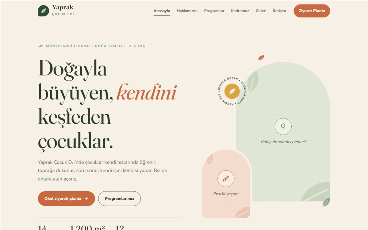 Montessori ve Doğa Temelli Okul Öncesi Kurumları İçin Web Sitesi