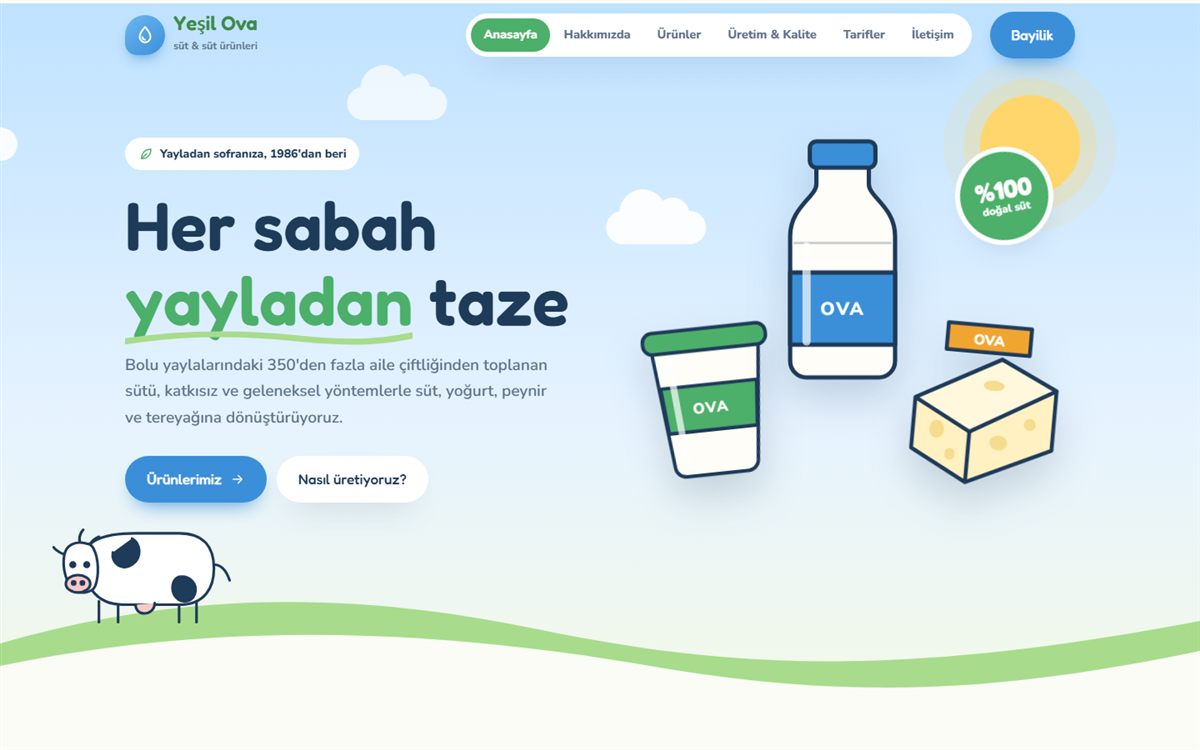 Süt ve Süt Ürünleri Firması Web Sitesi: Ürünler, Bayilik ve Güven